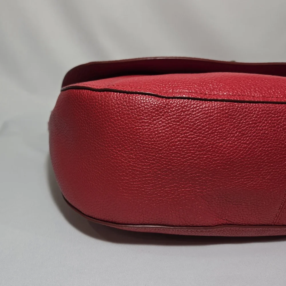 Coach Pebbled Leather Turnlock Hobo Red Purse
